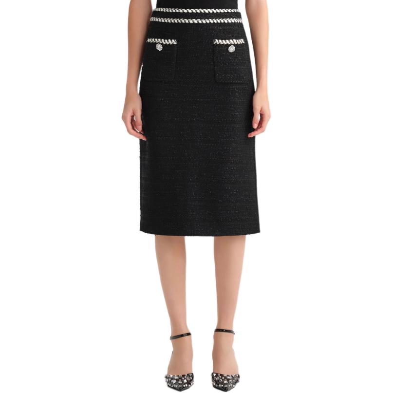 Details for (W) KARL LAGERFELD FW23 Gaun Midi A-Line Hitam Kasual dengan Desain Kancing Solid 236L1218