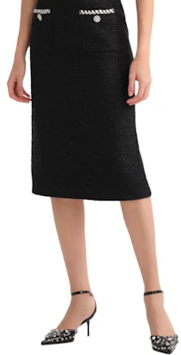 (W) KARL LAGERFELD FW23 Gaun Midi A-Line Hitam Kasual dengan Desain Kancing Solid 236L1218 1