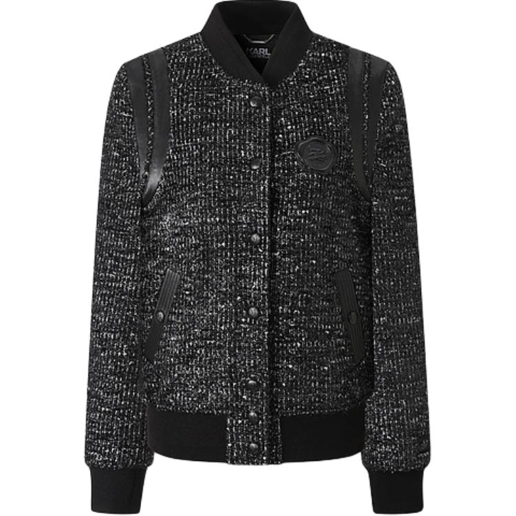 (Women) KARL LAGERFELD FW23  Black Single-Breasted Logo Long Sleeve Jacket 236L1417