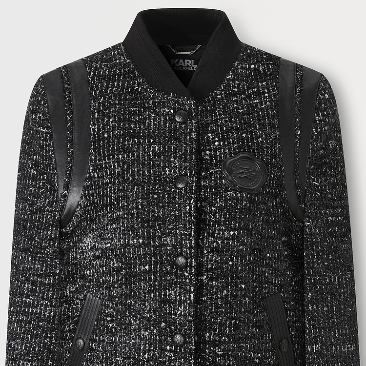 Shop (Women) KARL LAGERFELD FW23  Black Single-Breasted Logo Long Sleeve Jacket 236L1417