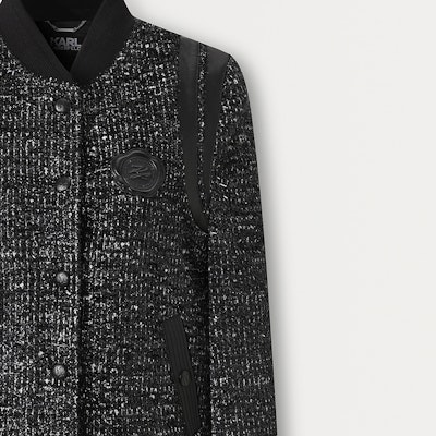 (Women) KARL LAGERFELD FW23 Black Single-Breasted Logo Long Sleeve Jacket 236L1417 Details for (Women) KARL LAGERFELD FW23 Black Single-Breasted Logo Long Sleeve Jacket 236L1417