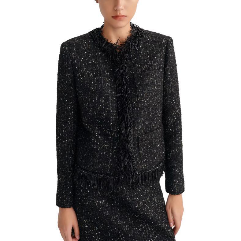 Lookbook (W) カールラガーフェルド FW23 ブラックツイードフリンジクロップドジャケット 236L1415