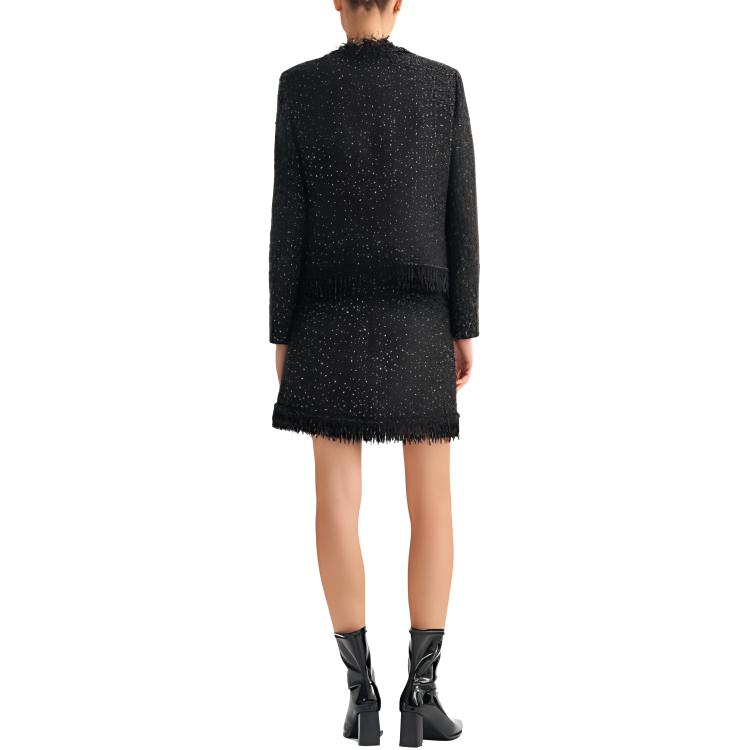 Shop (W) カールラガーフェルド FW23 ブラックツイードフリンジクロップドジャケット 236L1415