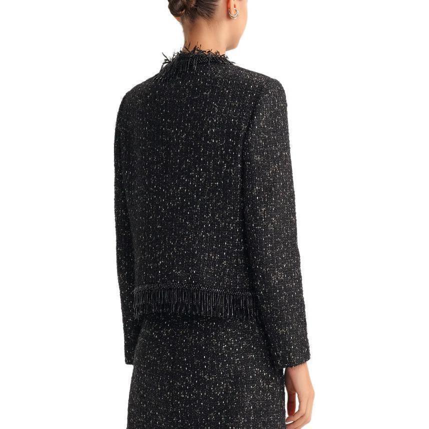 Details for (W) カールラガーフェルド FW23 ブラックツイードフリンジクロップドジャケット 236L1415