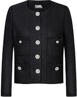 (Women) KARL LAGERFELD FW23 Black Tweed Single-Breasted Long Sleeve Jacket. 237W1599 (Women) KARL LAGERFELD FW23 Black Tweed Single-Breasted Long Sleeve Jacket. 237W1599