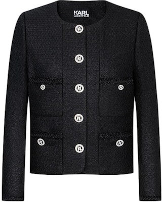 (Women) KARL LAGERFELD FW23 Black Tweed Single-Breasted Long Sleeve Jacket. 237W1599 Order (Women) KARL LAGERFELD FW23 Black Tweed Single-Breasted Long Sleeve Jacket. 237W1599