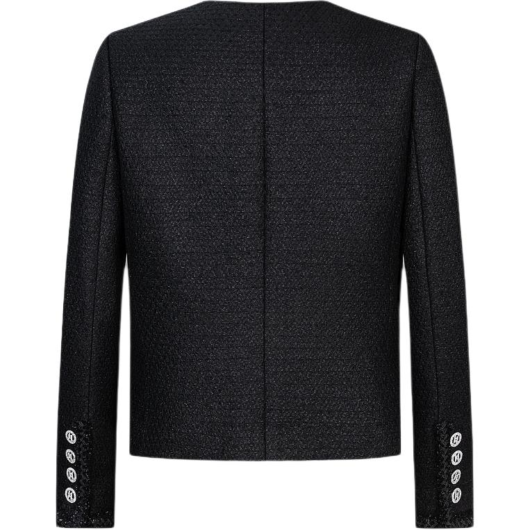 Lookbook (Women) KARL LAGERFELD FW23  Black Tweed Single-Breasted Long Sleeve Jacket. 237W1599