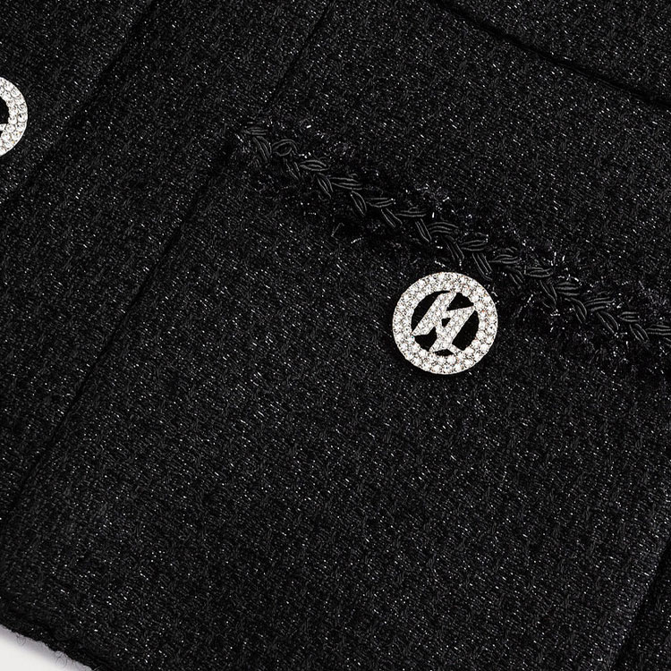 Shop (Women) KARL LAGERFELD FW23  Black Tweed Single-Breasted Long Sleeve Jacket. 237W1599