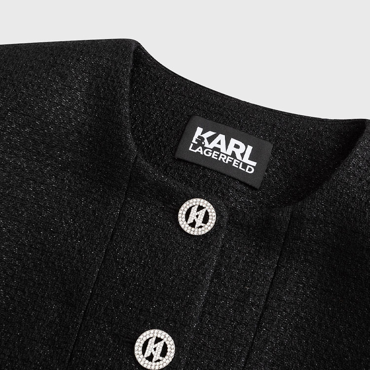 Purchase (Women) KARL LAGERFELD FW23  Black Tweed Single-Breasted Long Sleeve Jacket. 237W1599