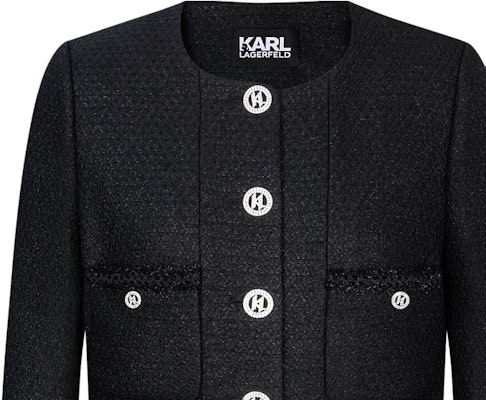 (Women) KARL LAGERFELD FW23 Black Tweed Single-Breasted Long Sleeve Jacket. 237W1599 Sizing (Women) KARL LAGERFELD FW23 Black Tweed Single-Breasted Long Sleeve Jacket. 237W1599