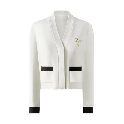 (Women) KARL LAGERFELD FW23 Colorblock Logo V-Neck Knit Sweater White 236L2083