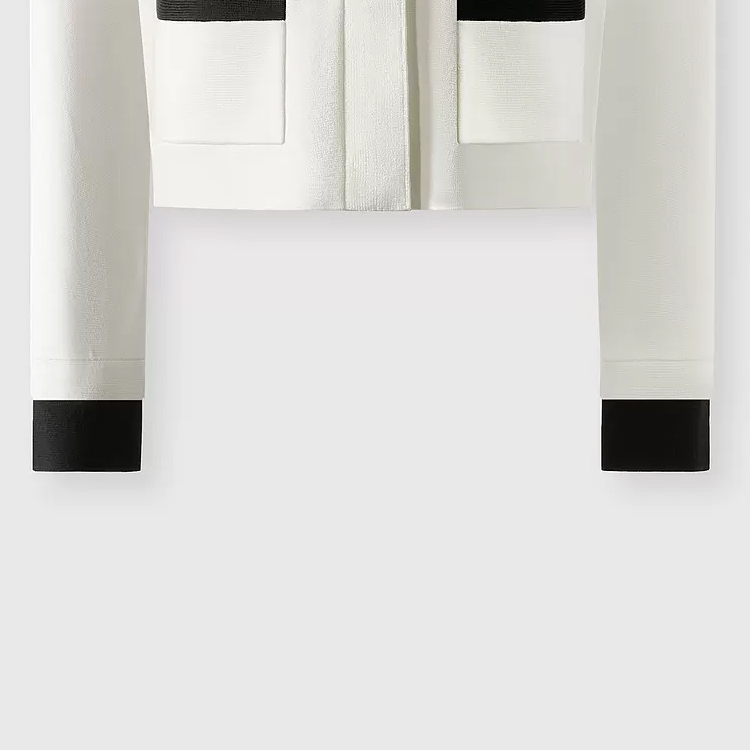 Sizing (Women) KARL LAGERFELD FW23  Colorblock Logo V-Neck Knit Sweater White 236L2083