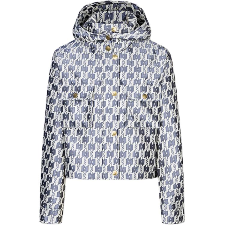 (Women) KARL LAGERFELD FW23  Light Gray Zip-Up Cotton Jacket with Logo Design 237W1571