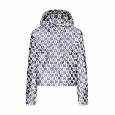 (Women) KARL LAGERFELD FW23 Light Gray Zip-Up Cotton Jacket with Logo Design 237W1571