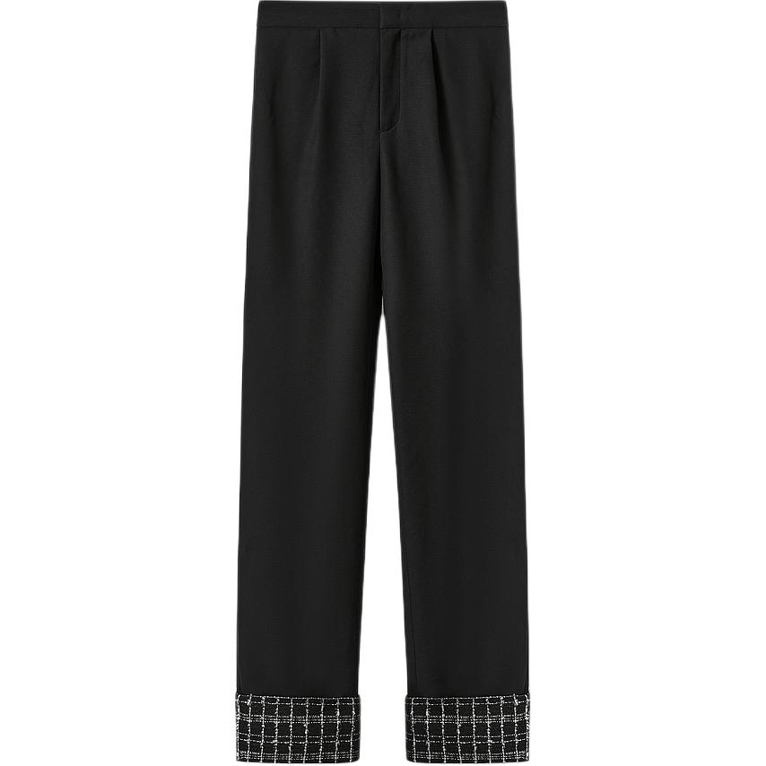 (Women) KARL LAGERFELD FW23  Tweed Check Pleated Suit Pants Black 236L1011