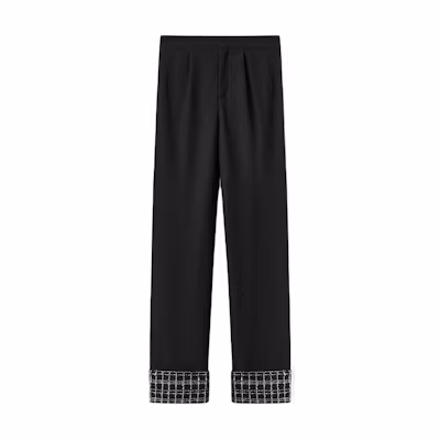 (Women) KARL LAGERFELD FW23 Tweed Check Pleated Suit Pants Black 236L1011