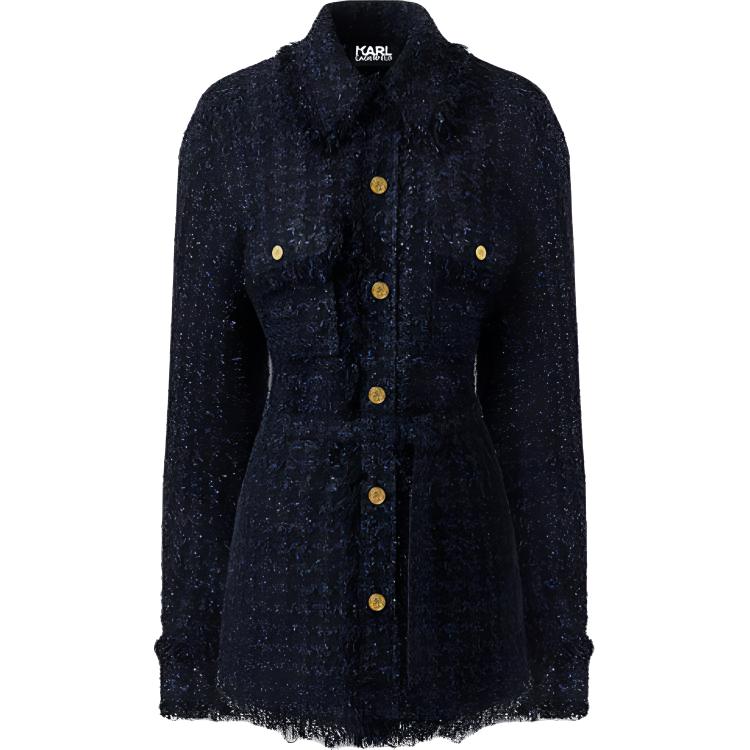 Order (W) カール ラガーフェルド FW23 ツイード パッチワーク シングルブレスト ジャケット ネイビー 236L1657