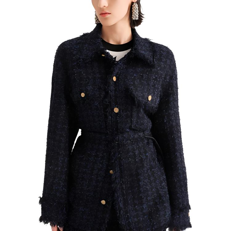 Lookbook (W) カール ラガーフェルド FW23 ツイード パッチワーク シングルブレスト ジャケット ネイビー 236L1657