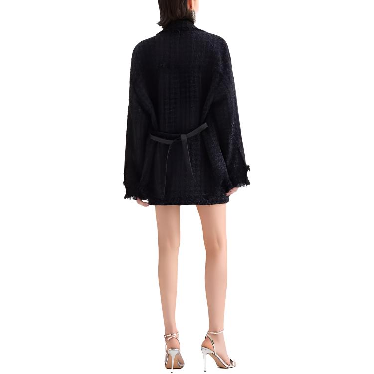 Shop (W) カール ラガーフェルド FW23 ツイード パッチワーク シングルブレスト ジャケット ネイビー 236L1657