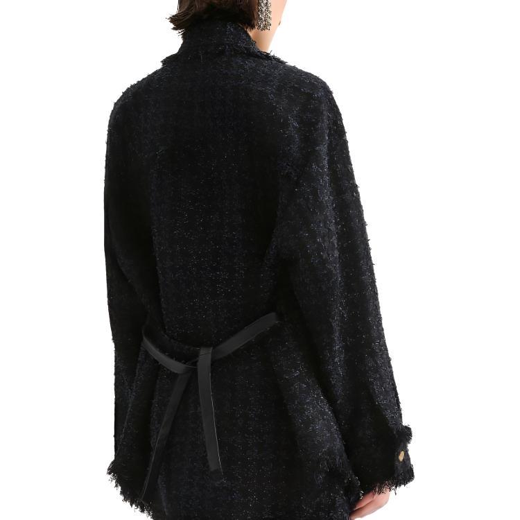 Details for (W) カール ラガーフェルド FW23 ツイード パッチワーク シングルブレスト ジャケット ネイビー 236L1657