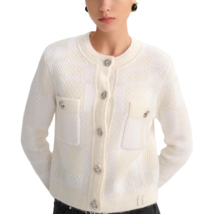 (Women) KARL LAGERFELD FW23  White Single-Breasted Tweed Long Sleeve Jacket 236L2049