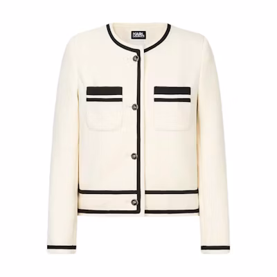 (Women) KARL LAGERFELD FW23 Colorblock Round Neck Short Jacket Beige (). E36W1496