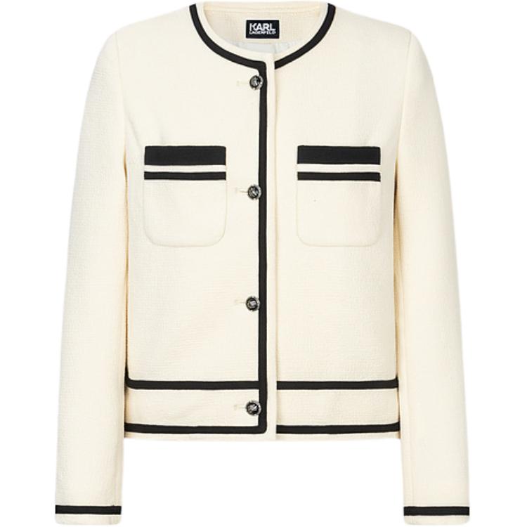 Order (Women) KARL LAGERFELD FW23 Colorblock Round Neck Short Jacket Beige (). E36W1496