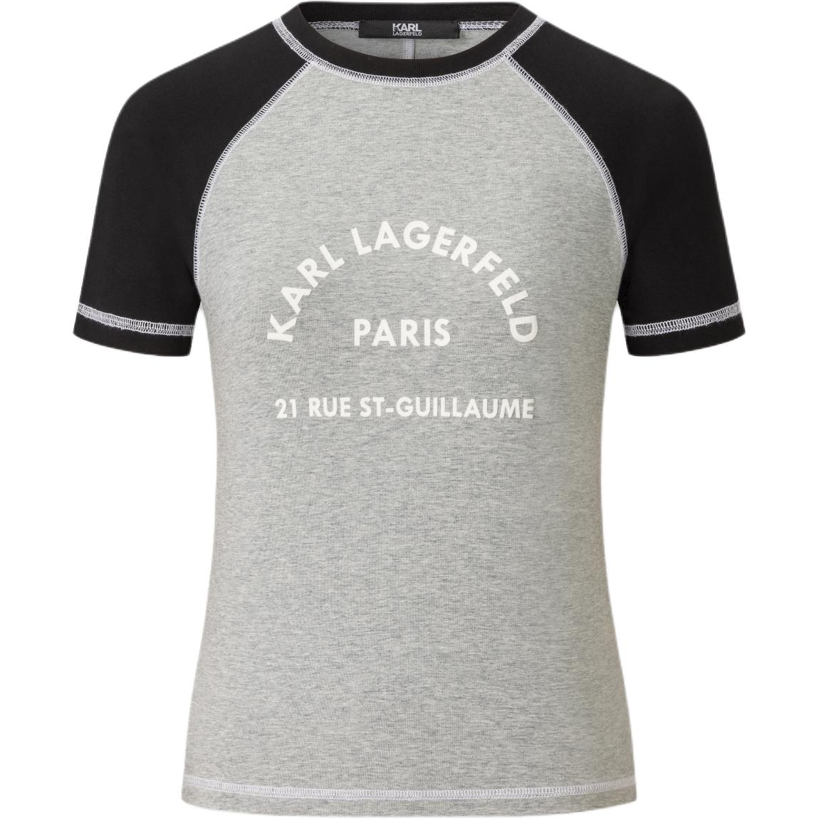 (Women) KARL LAGERFELD Grey Colorblock Logo Print Casual Short Sleeve T-Shirt E42W1732-Gray