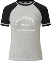 (Women) KARL LAGERFELD Grey Colorblock Logo Print Casual Short Sleeve T-Shirt E42W1732-Gray (Women) KARL LAGERFELD Grey Colorblock Logo Print Casual Short Sleeve T-Shirt E42W1732-Gray