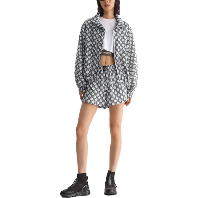 Shop (W) 卡尔·拉格斐黑白单色长袖夹克带字母印花 231L1517250