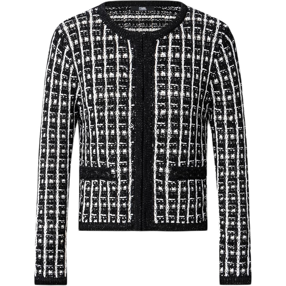 (Women) Karl Lagerfeld Plaid Colorblock Knit Sweater Black White Luxury Streetwear E41W2039