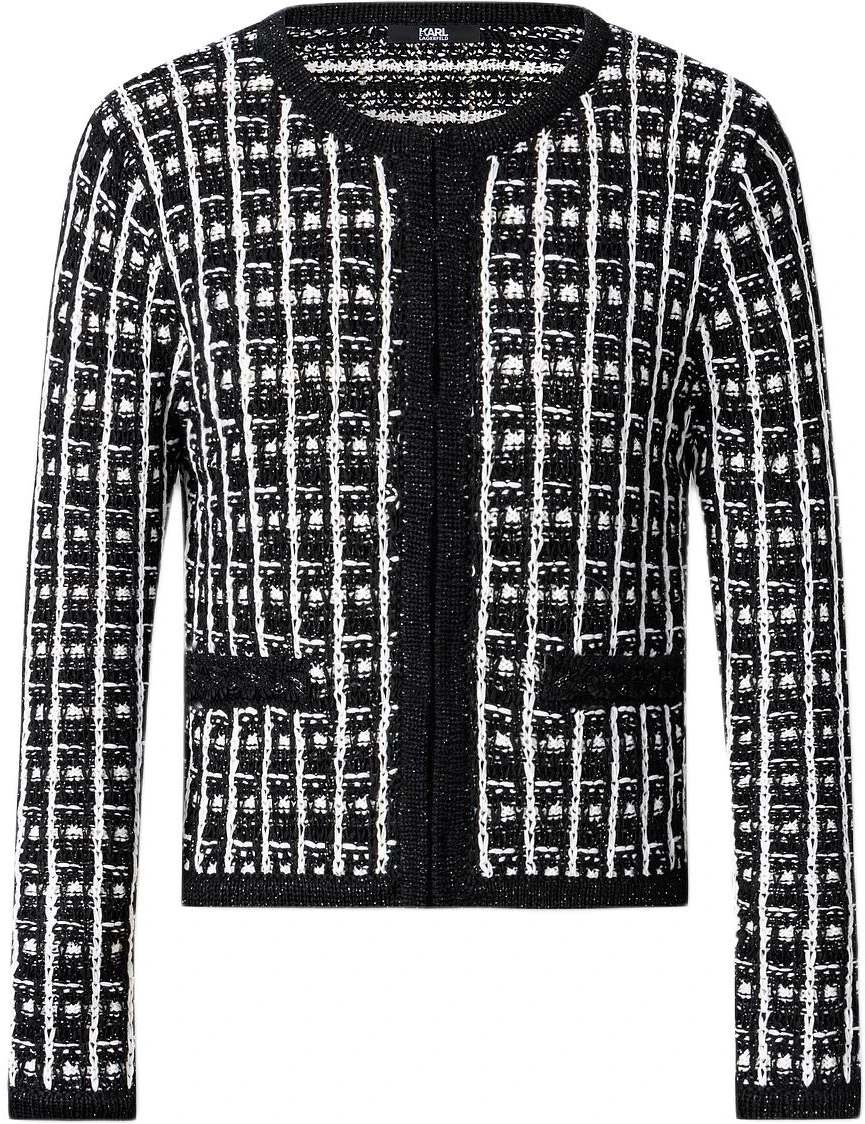 women-karl-lagerfeld-plaid-colorblock-knit-sweater-black-white-luxury-streetwear-e41-w2039