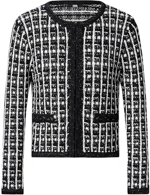 (Women) Karl Lagerfeld Plaid Colorblock Knit Sweater Black White Luxury Streetwear E41W2039 Buy (Women) Karl Lagerfeld Plaid Colorblock Knit Sweater Black White Luxury Streetwear E41W2039