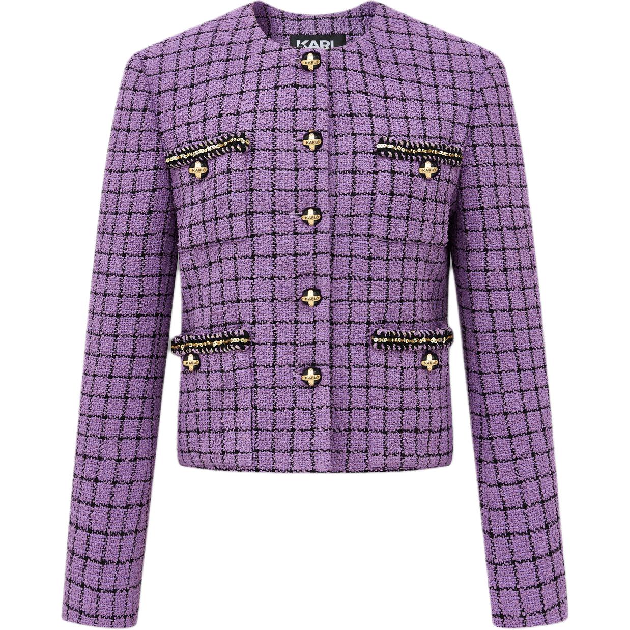(Women) Karl Lagerfeld Purple Tweed Cropped Button-Up Jacket for Women 231L1406