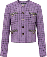 (Women) Karl Lagerfeld Purple Tweed Cropped Button-Up Jacket for Women 231L1406 (Women) Karl Lagerfeld Purple Tweed Cropped Button-Up Jacket for Women 231L1406