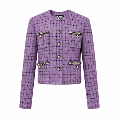 (Women) Karl Lagerfeld Purple Tweed Cropped Button-Up Jacket for Women 231L1406
