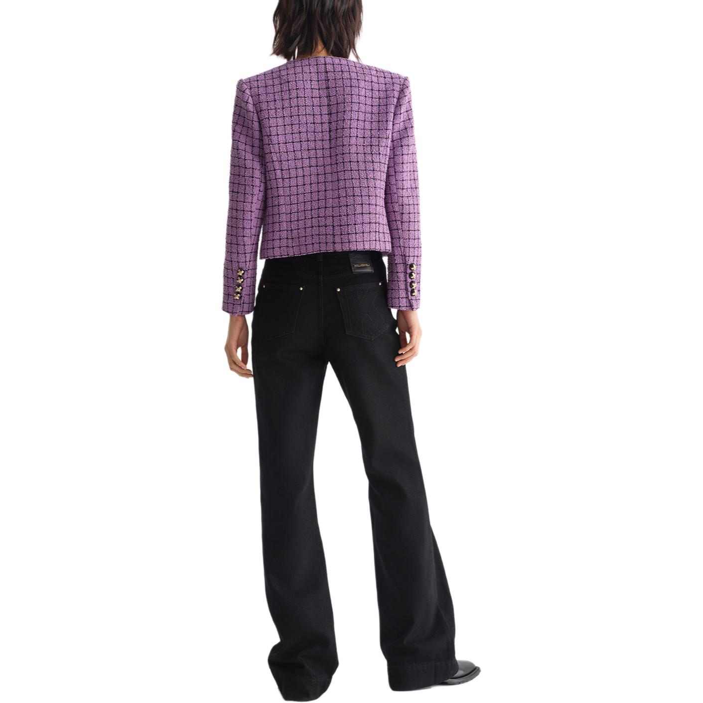 (Women) Karl Lagerfeld Purple Tweed Cropped Button-Up Jacket for Women 231L1406 圖 4