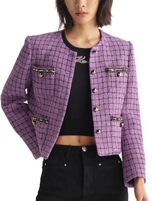 (W) Chaqueta Corta Morada de Tweed con Botones para Mujer Karl Lagerfeld 231L1406 Details for (W) Chaqueta Corta Morada de Tweed con Botones para Mujer Karl Lagerfeld 231L1406