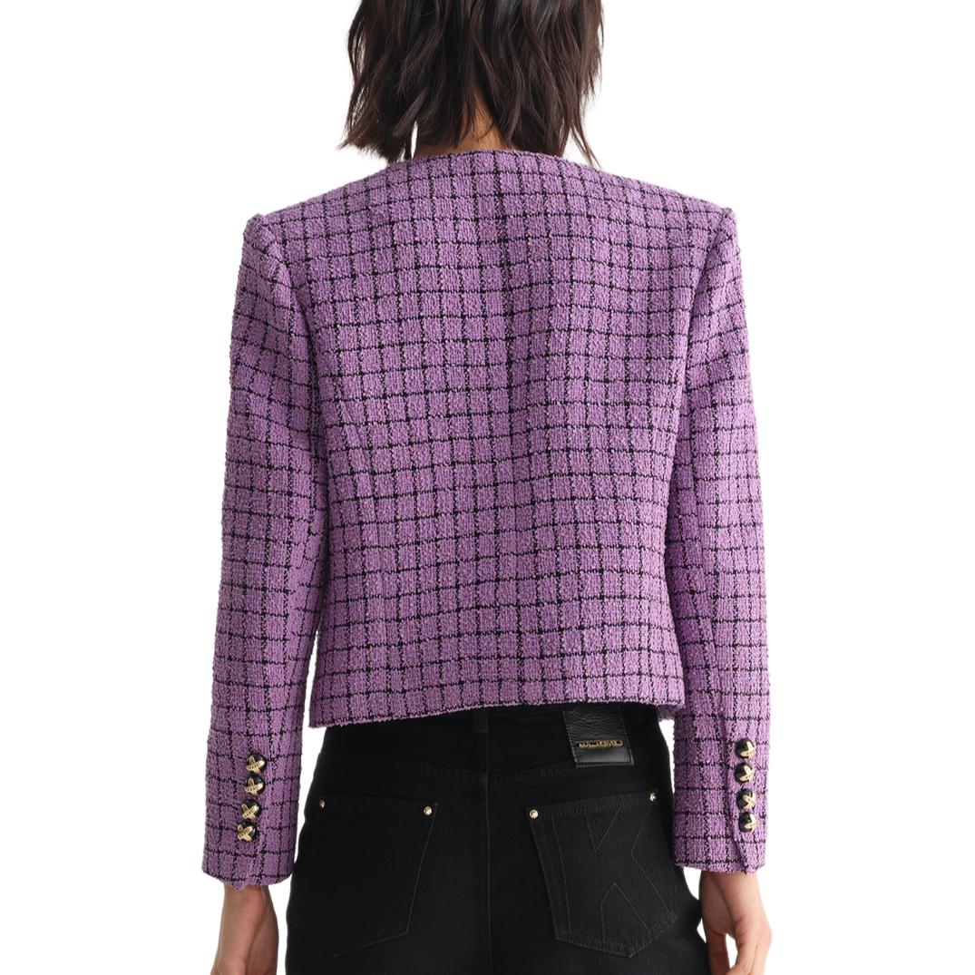 (Women) Karl Lagerfeld Purple Tweed Cropped Button-Up Jacket for Women 231L1406 圖 7