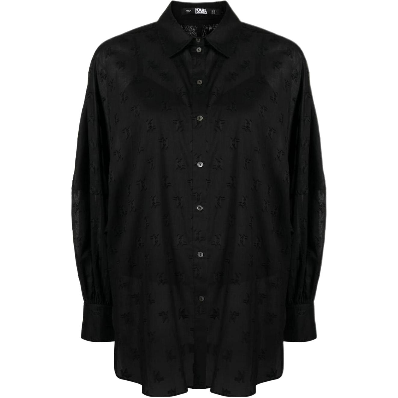 (Women) KARL LAGERFELD SS23  Black Floral Logo Long Sleeve Shirt. 231W1601999