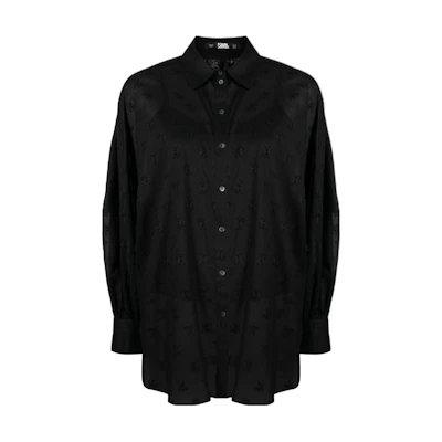 (Women) KARL LAGERFELD SS23 Black Floral Logo Long Sleeve Shirt. 231W1601999