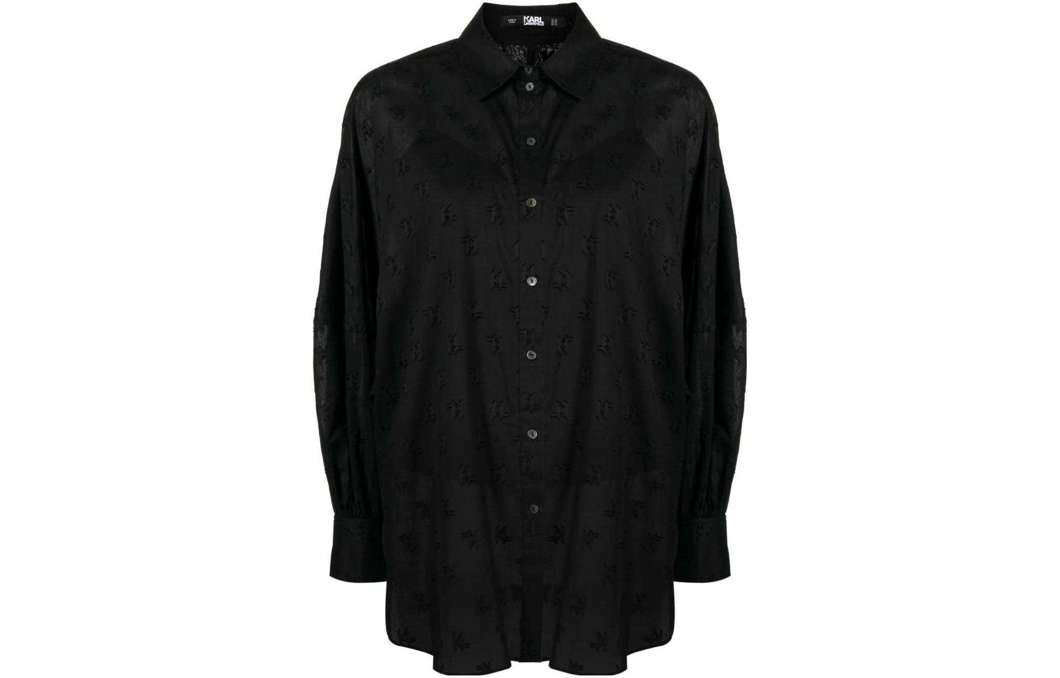 Order (Women) KARL LAGERFELD SS23  Black Floral Logo Long Sleeve Shirt. 231W1601999