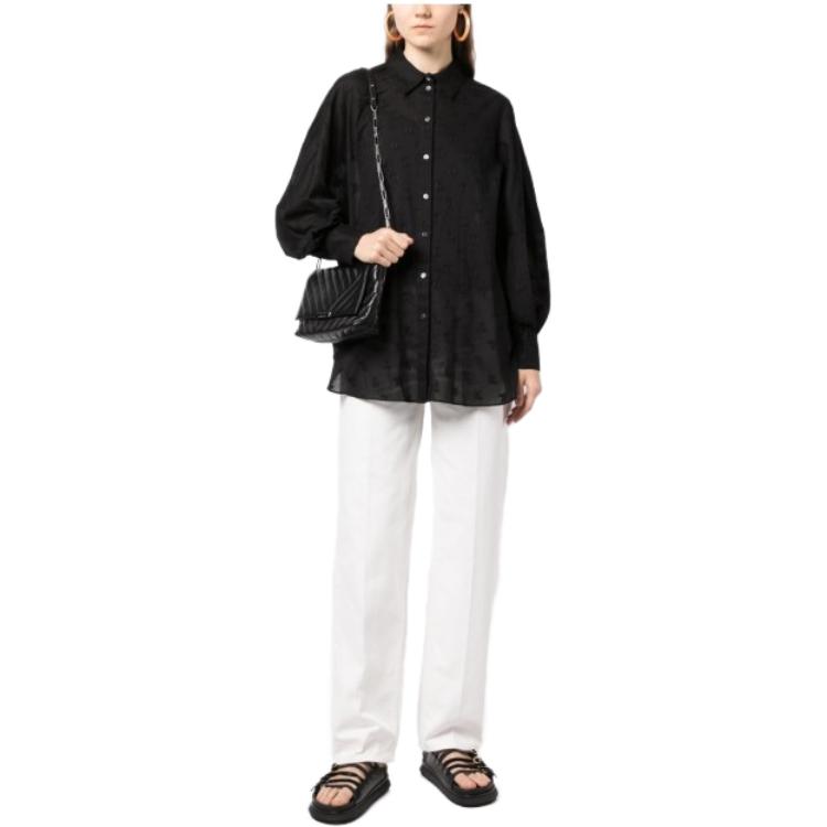 Lookbook (Women) KARL LAGERFELD SS23  Black Floral Logo Long Sleeve Shirt. 231W1601999