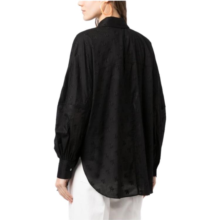 Shop (Women) KARL LAGERFELD SS23  Black Floral Logo Long Sleeve Shirt. 231W1601999