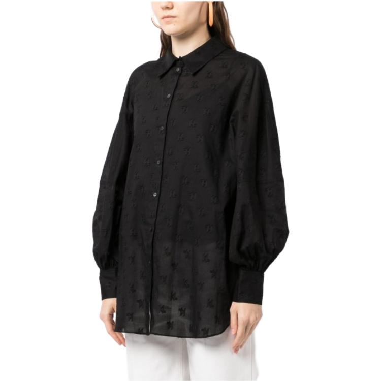Purchase (Women) KARL LAGERFELD SS23  Black Floral Logo Long Sleeve Shirt. 231W1601999