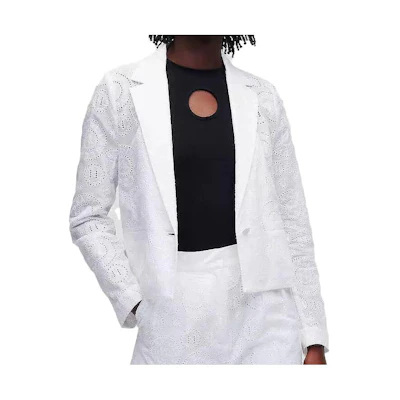(Women) KARL LAGERFELD SS23 White Solid Blazer Long Sleeve Jacket. 231W1401