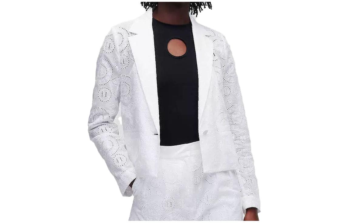 Order (Women) KARL LAGERFELD SS23  White Solid Blazer Long Sleeve Jacket. 231W1401