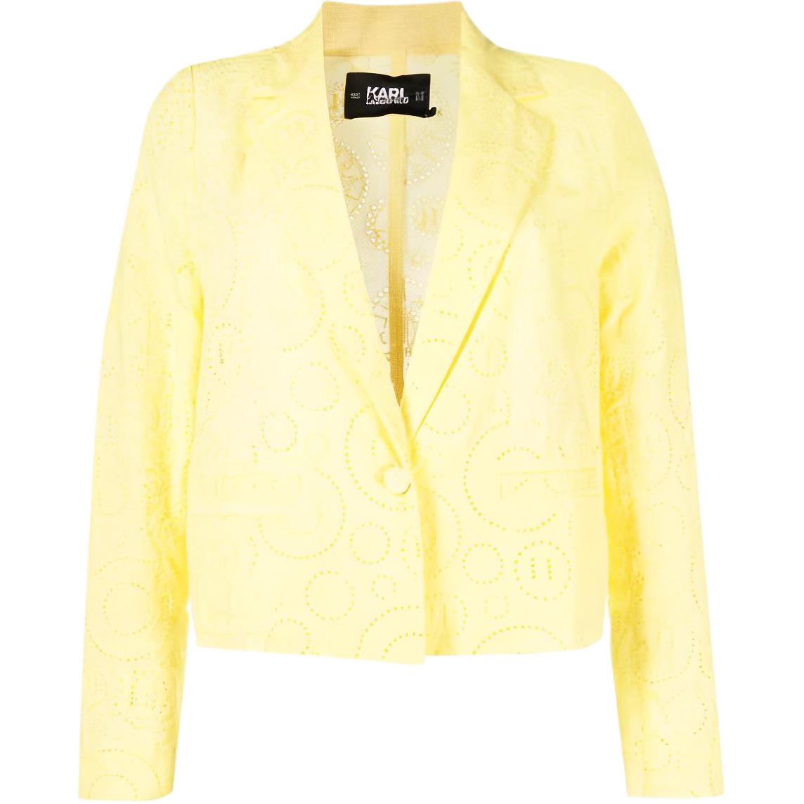 (Women) KARL LAGERFELD SS23  Yellow Cropped Long Sleeve Blazer with Hollow Design 231W1401727