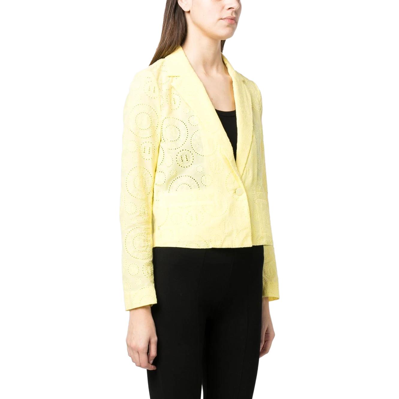Purchase (W) 卡尔拉格斐 SS23 黄色镂空设计长袖短款西装外套 231W1401727