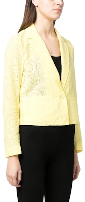 (Women) KARL LAGERFELD SS23 Yellow Cropped Long Sleeve Blazer with Hollow Design 231W1401727 Purchase (Women) KARL LAGERFELD SS23 Yellow Cropped Long Sleeve Blazer with Hollow Design 231W1401727